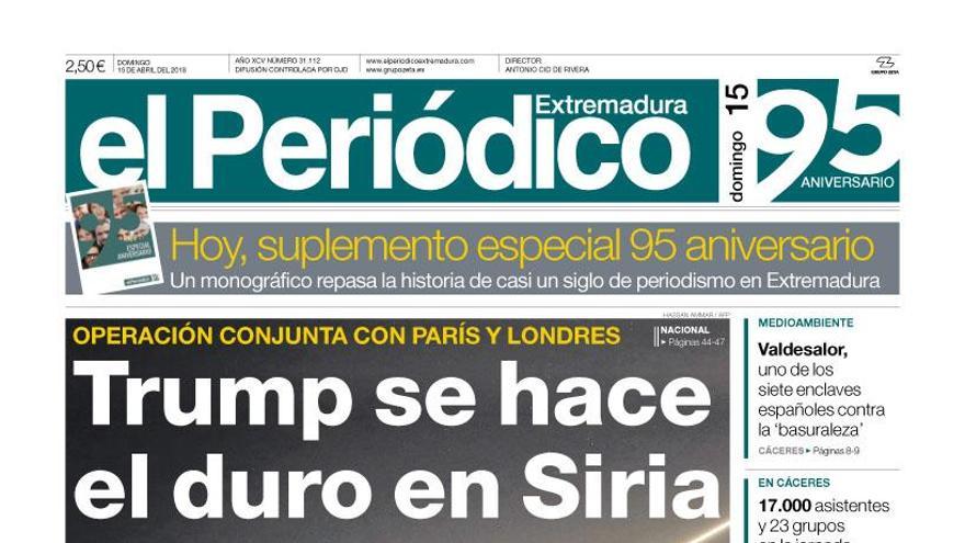 Esta es la portada de EL PERIÓDICO EXTREMADURA correspondiente al día 15 de abril del 2018