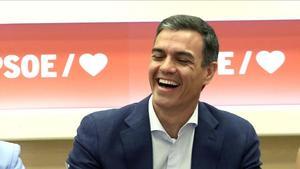 Pedro Sánchez, este lunes en la sede del PSOE. 