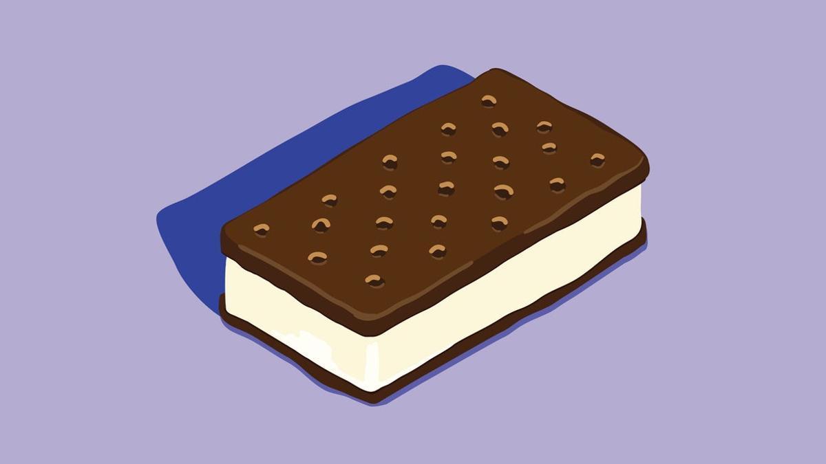 Digital illustration of a chocolate ice cream sandwich