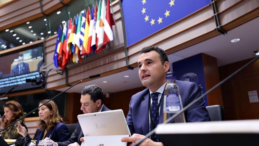 En primer término, Guillermo Peláez, durante su intervención en el Comité Europeo de las Regiones. | LNE