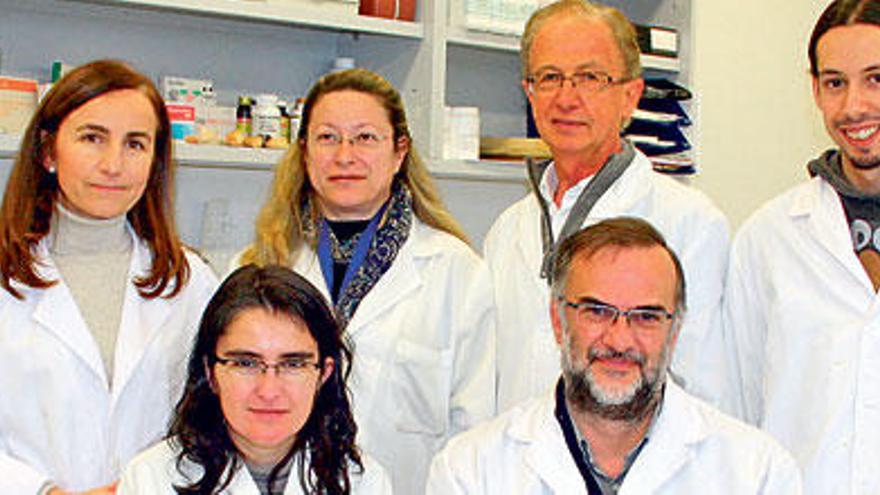 Fèlix Grases, segundo por la derecha (arriba), rodeado por varios investigadores del IUNICS.