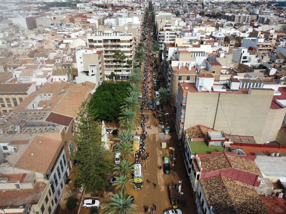 Foto aérea de las consecuencias de la dana a su paso por Catarroja.