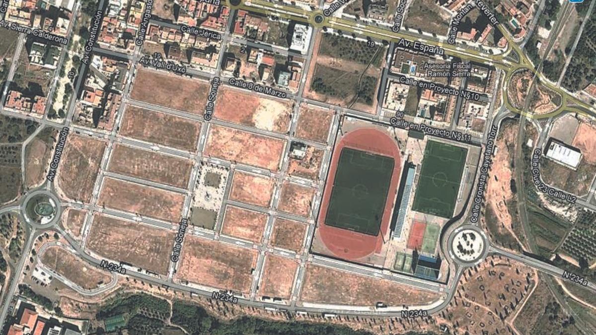 Plano del entorno de la Ciudad Deportiva de Segorbe.