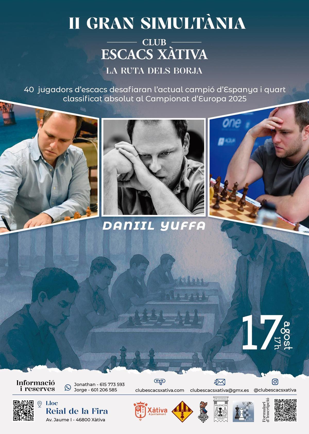 Cartel de la II Gran Simultània de ajedrez de la Fira con Daniil Yuffa.