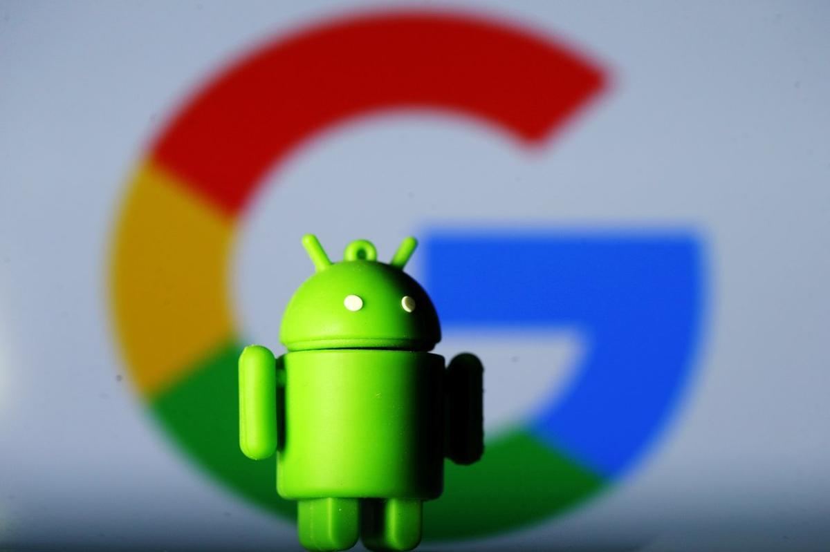FILE PHOTO  A 3D printed Android mascot Bugdroid is seen in front of a Google logo in this illustration taken July 9  2017  REUTERS Dado Ruvic Illustration File Photo