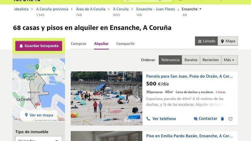 Una parcela para celebrar San Juan en la playa del Orzán de A Coruña se ofrece para &#039;alquilar&#039; por 500 euros