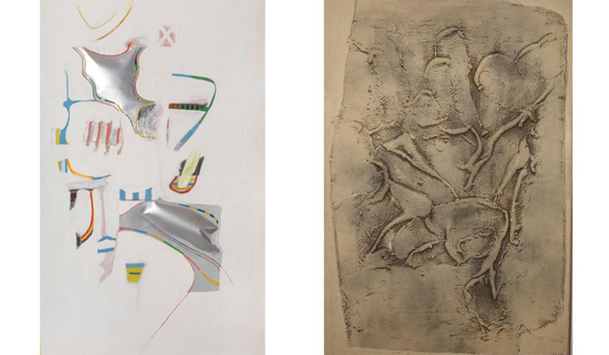 Juli Ramis, abstracció, 1964 mixta damunt taula, 144x100. Col.lecció Serra y Tur Costa st. collage tela. 196x113. 1970