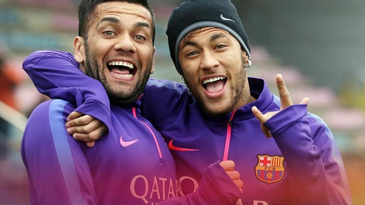 Dani Alves y Neymar en una imagen de un entrenamiento del Barça