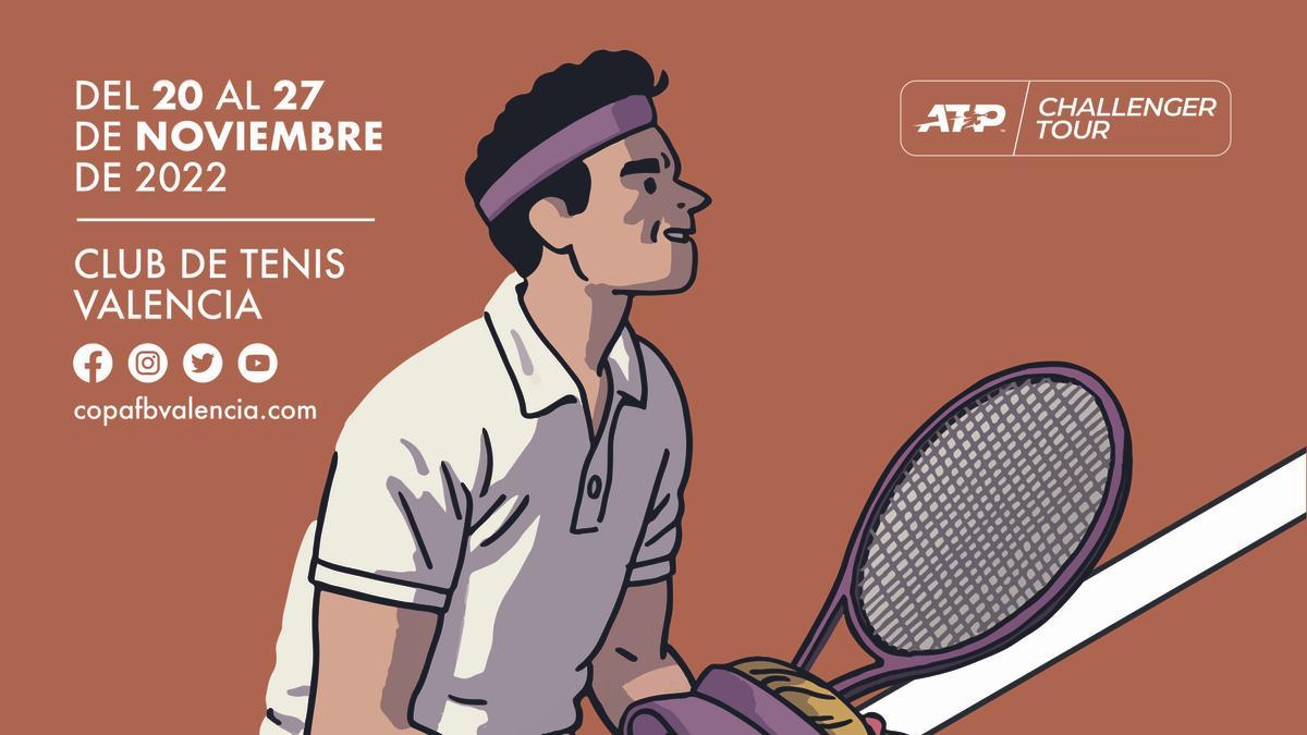 Cartel de la Copa Faulcombridge Open Ciudad de Valencia de tenis por parte del reconocido dibujante valenciano Paco Roca.