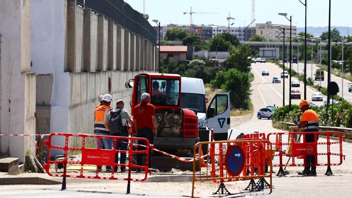 Operarios supervisando el punto en el que se ha producido el incidente.
