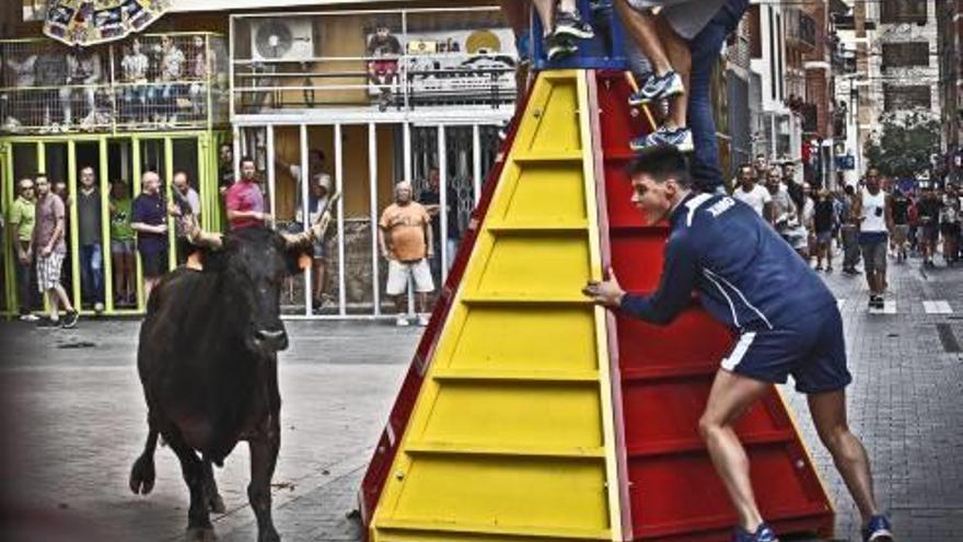 Participantes esquivando las embestidas de la vaca.