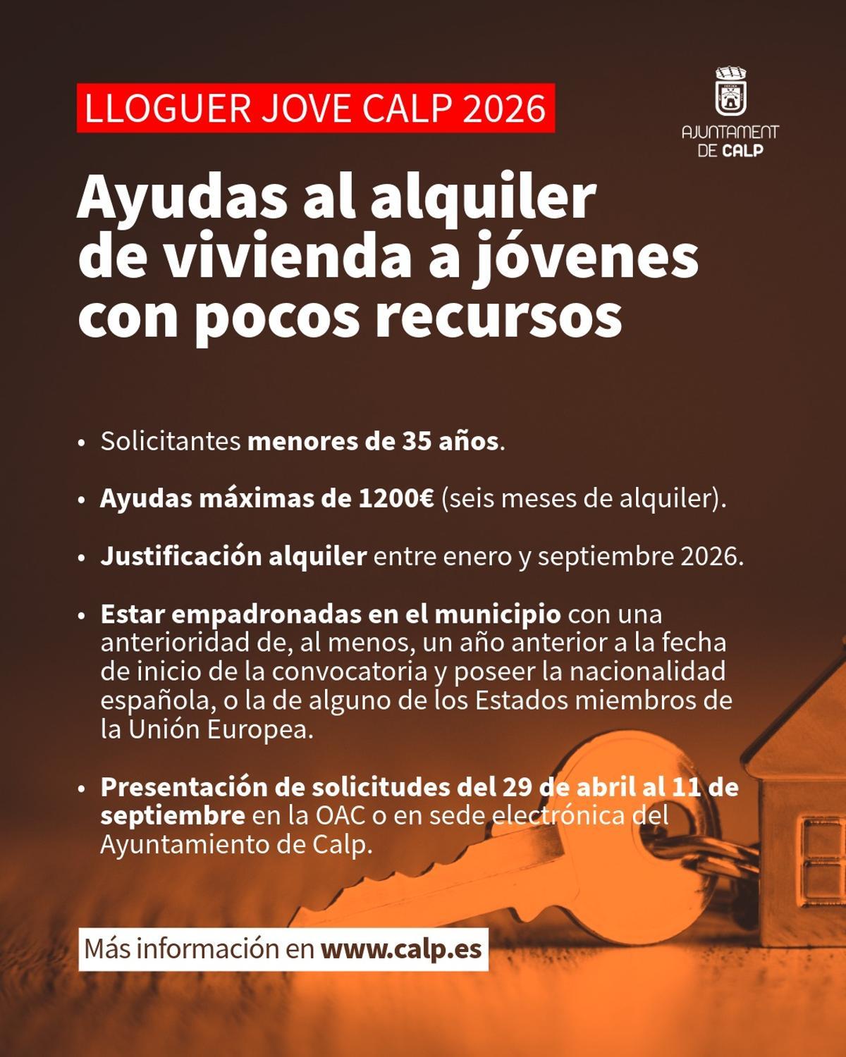 Los requisitos de las nuevas ayudas de "Lloguer jove Calp"
