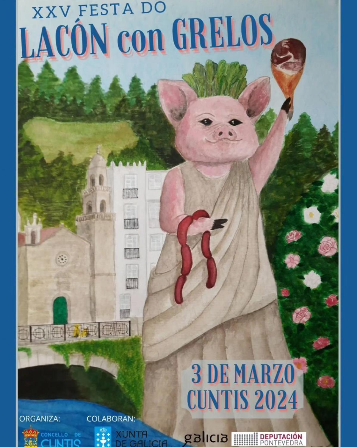 Cartel de la XXV Festa do Lacón con Grelos de Cuntis.