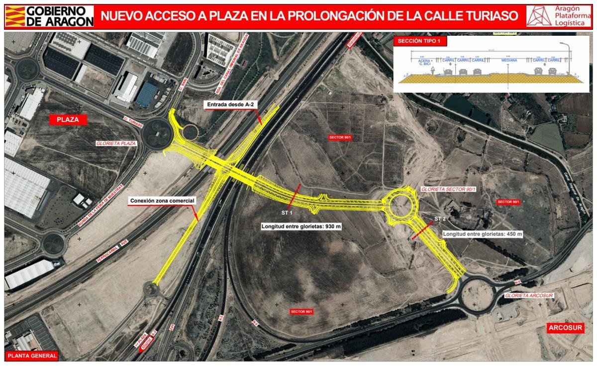 Proyecto de la conexión de Plaza con la A-2 y la N-211 por la calle Turiaso.