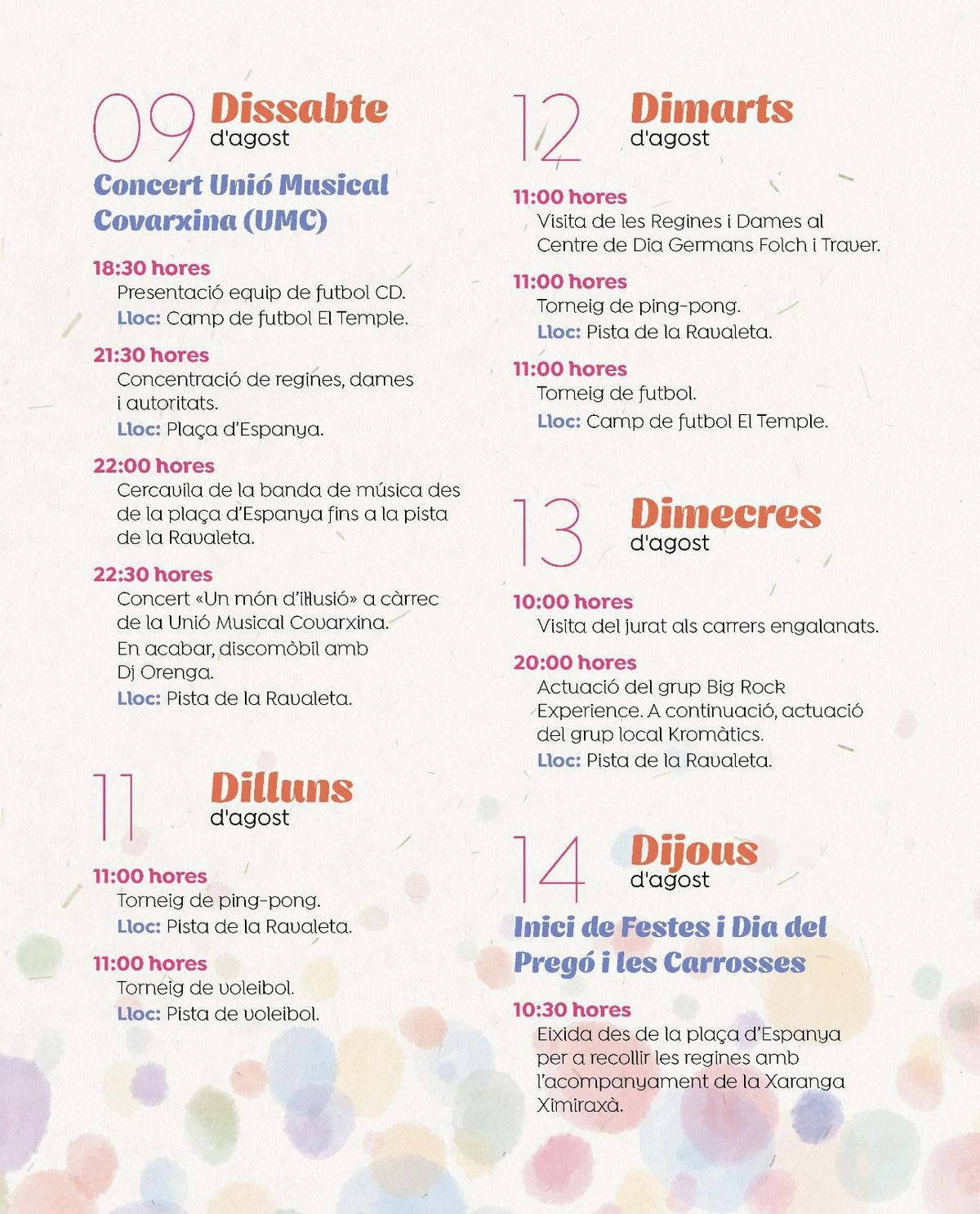 PROGRAMA FIESTAS DE AGOSTO 2025 LES COVES DE VINROMÀ