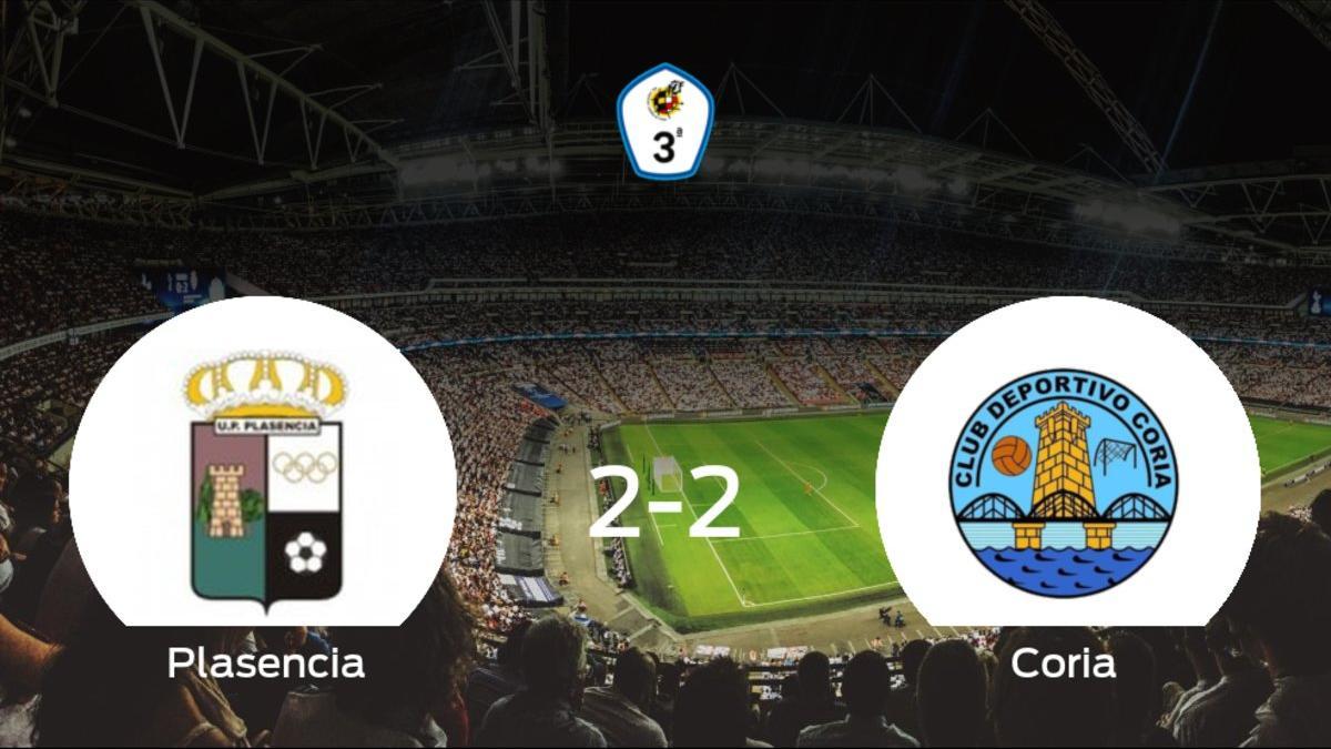 El Plasencia y el Coria empatan en el Municipal Ciudad Deportiva de Plasencia (2-2)