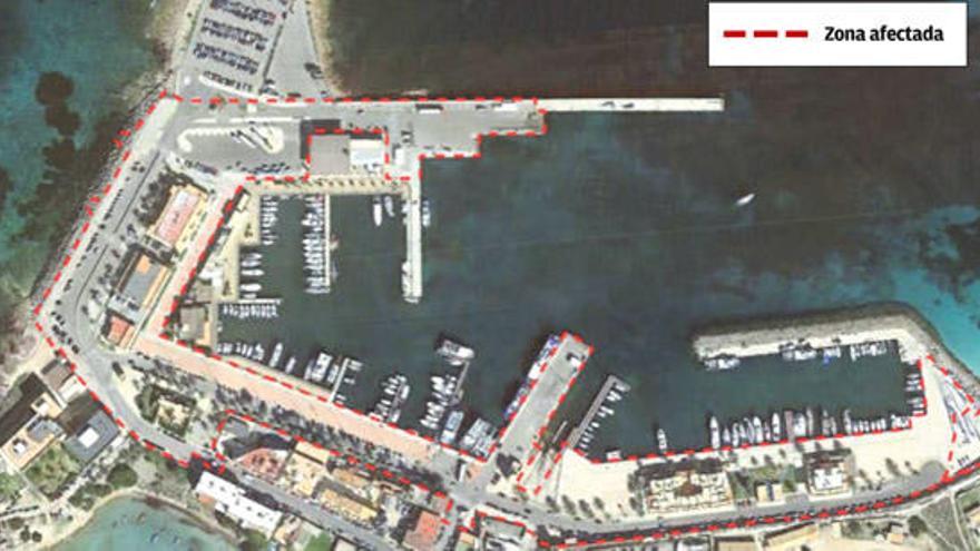 La línea discontinua marca el límite de la remodelación del puerto de la Savina.