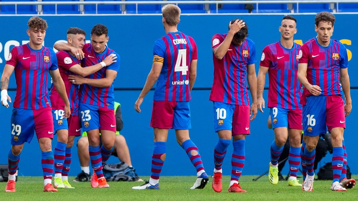 El Barça B celebra un gol ante el FC Andorra