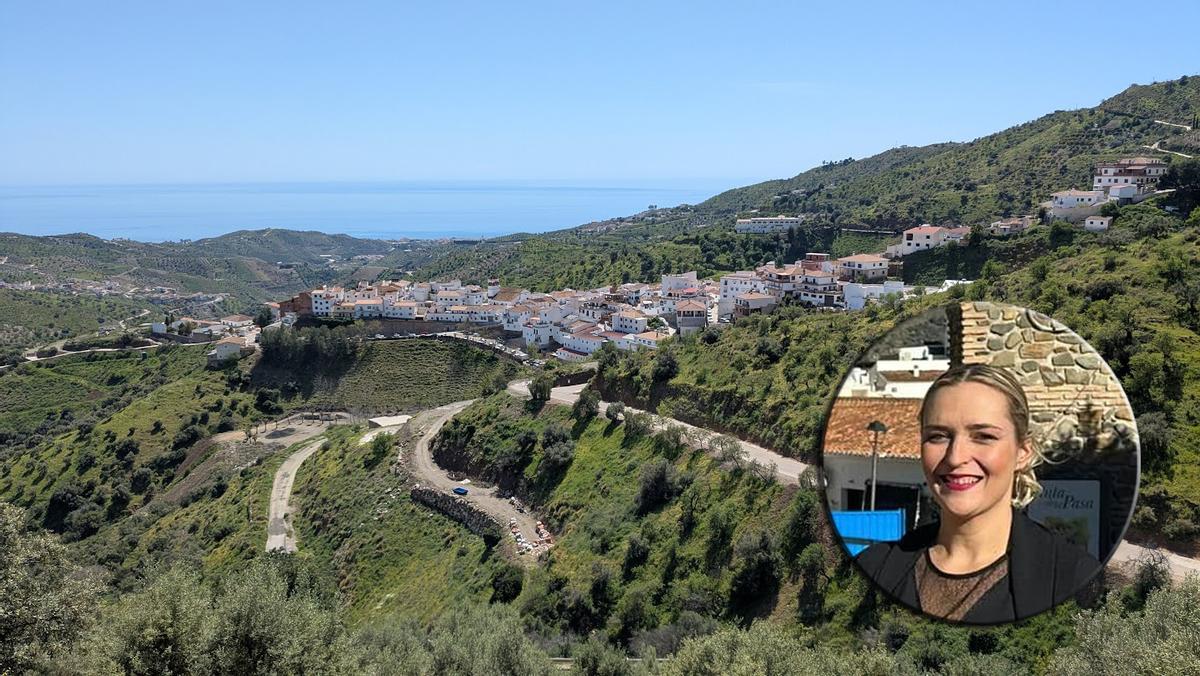 Panorámica de Moclinejo y algunas de sus pedanías, como El Valdés, junto a la imagen de la concejala Susana Carrillo