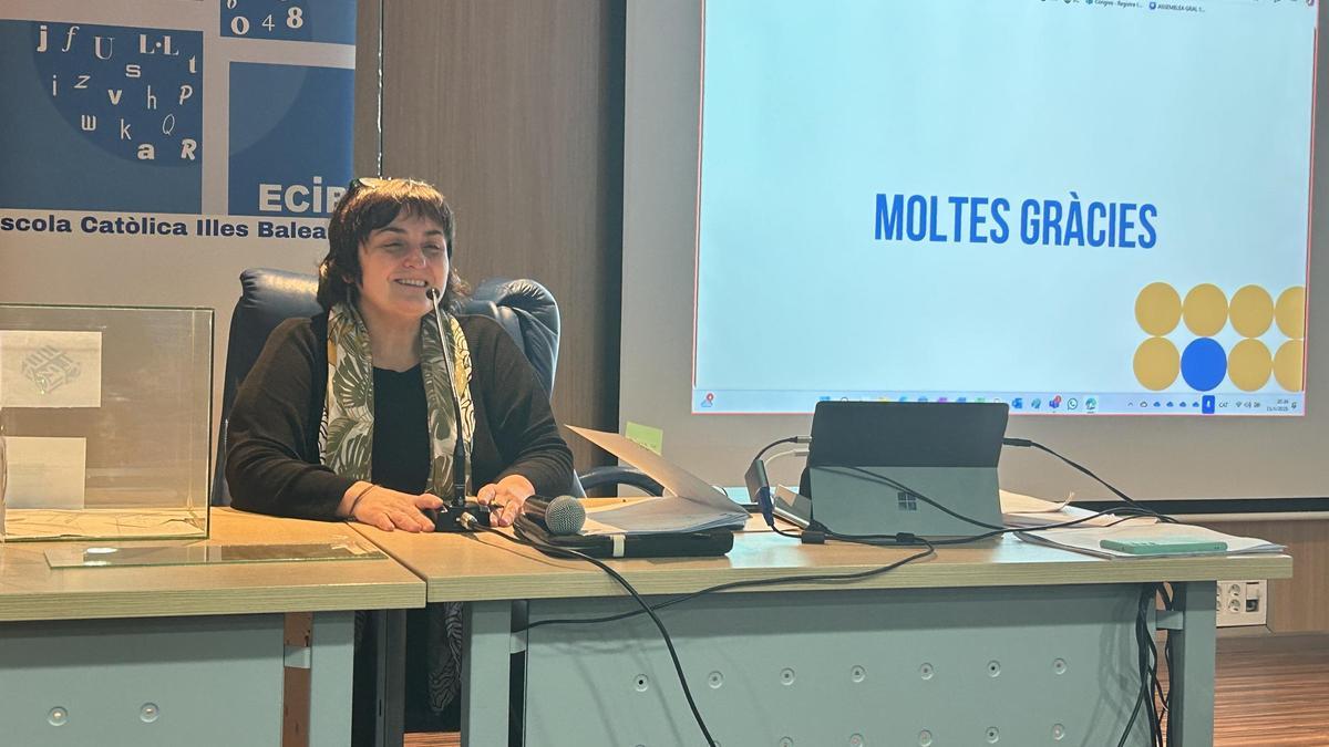 Llúcia Salleras, durante su reelección.