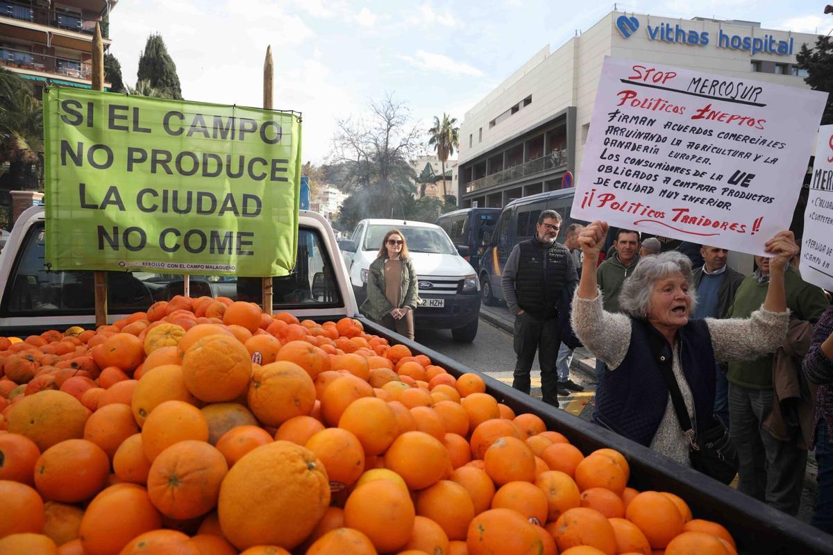 Protestas del campo malagueños, tras la firma del acuerdo Mercosur