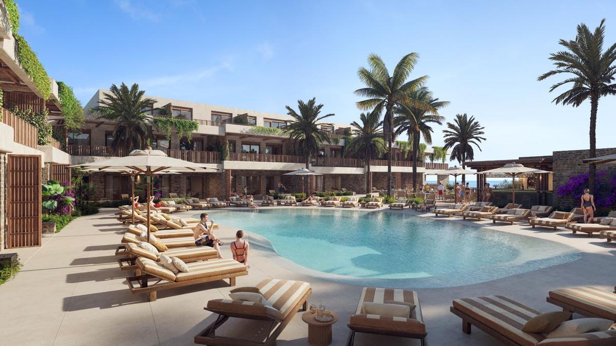 Recreación del área de piscina del nuevo hotel en Benissa.