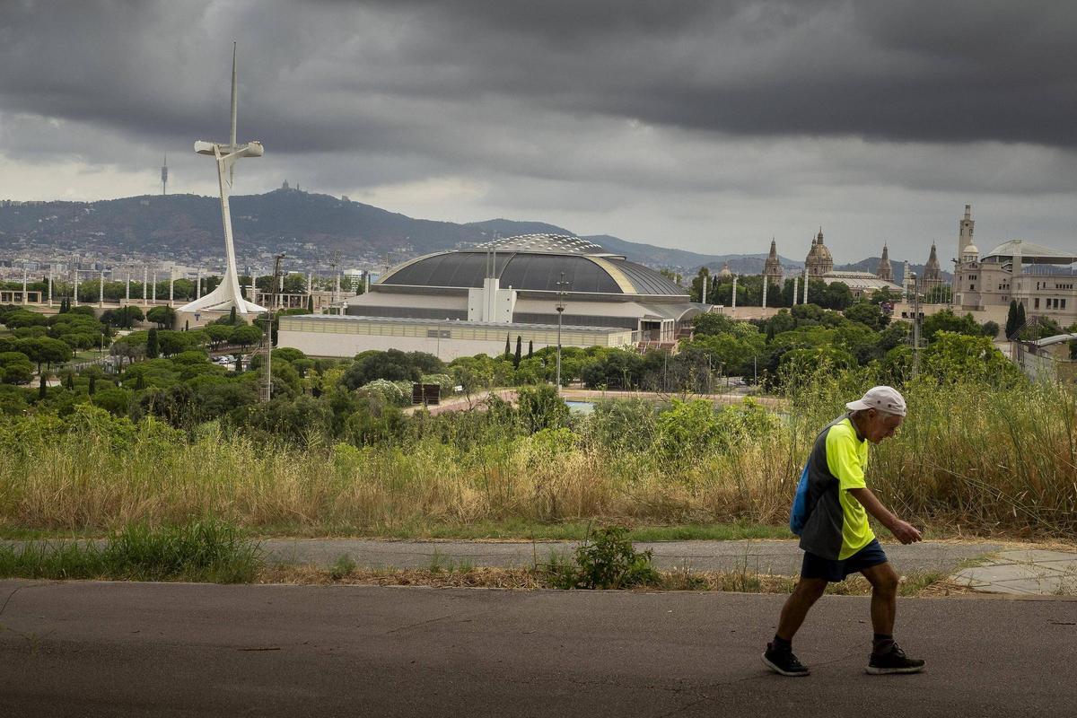 Vista de la Anella Olímpica de Barcelona, con el Sant Jordi Club y el Palau Sant Jordi en el centro.