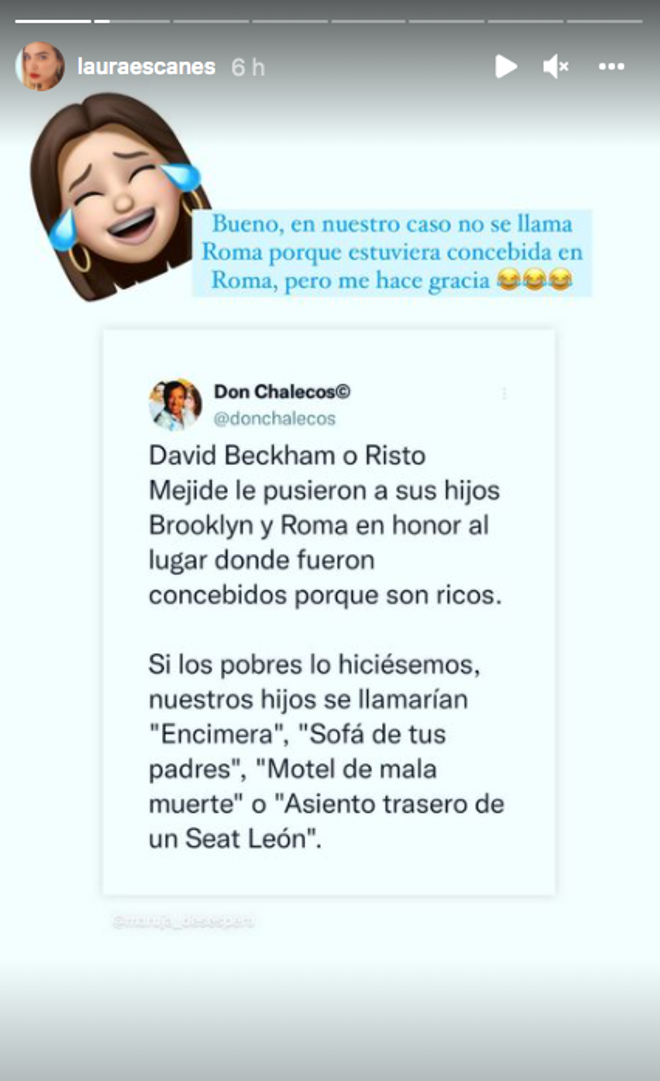 Laura Escanes comparte un meme sobre el nombre de su hija