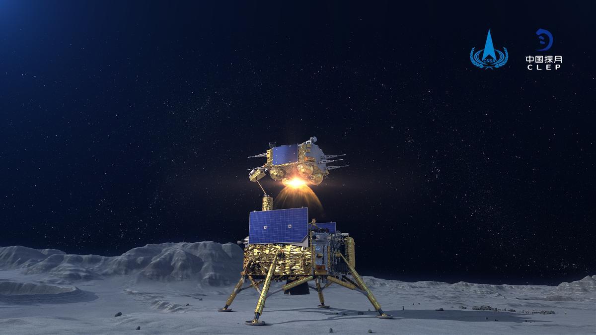 Recreación del despegue de la misión Chang’e 6 desde la cara oculta de la Luna este viernes 6 de junio.