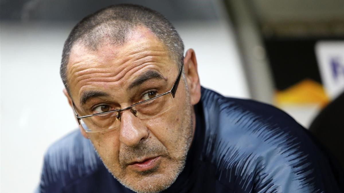 Sarri, en un partido con el Chelsea.