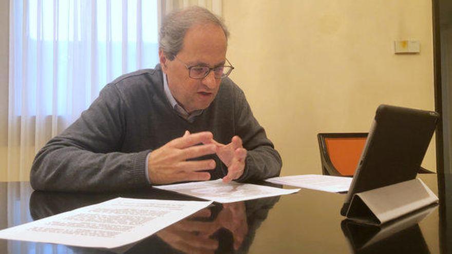 El president del Govern, Quim Torra, en la reunió telemàtica