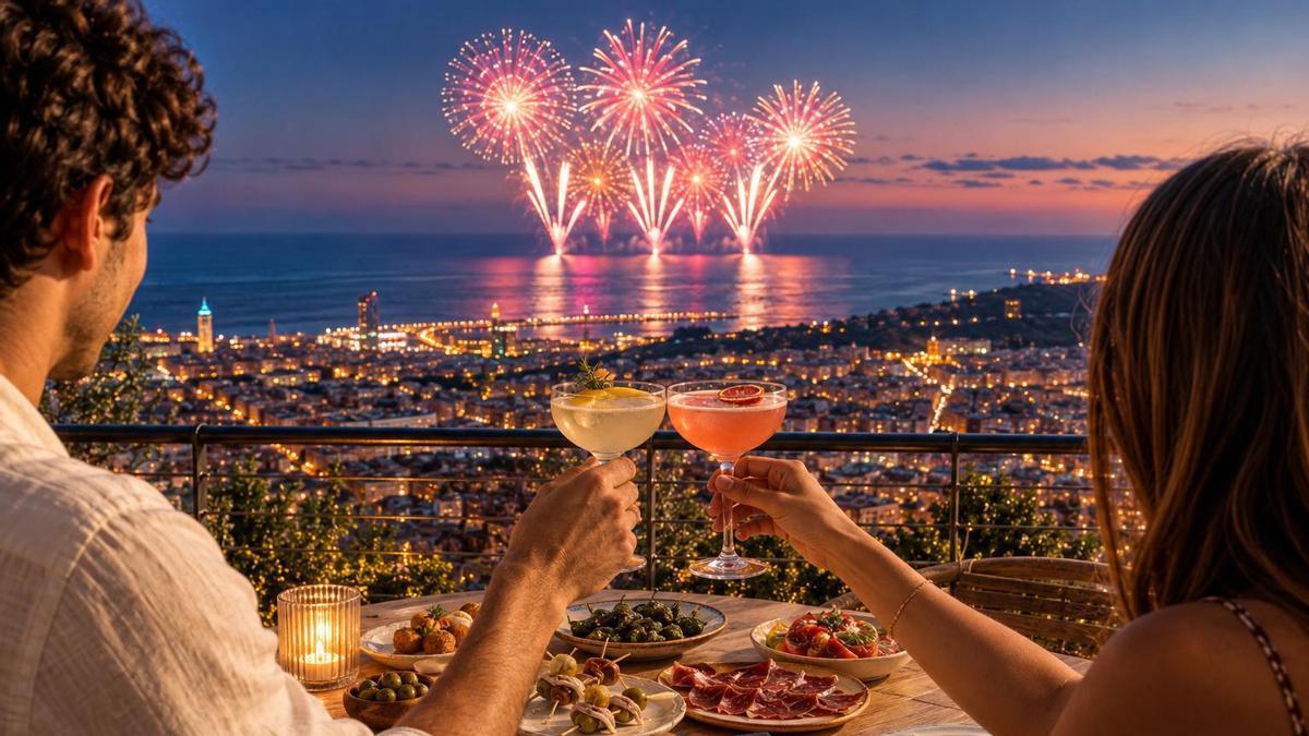 Fotomontaje de la cena con vistas al Piromusical desde 1925 Vermutería.