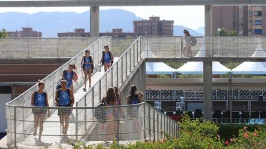 Varias competidoras del Campeonato de España de Natación Sincronizada, ayer en el Tossal.