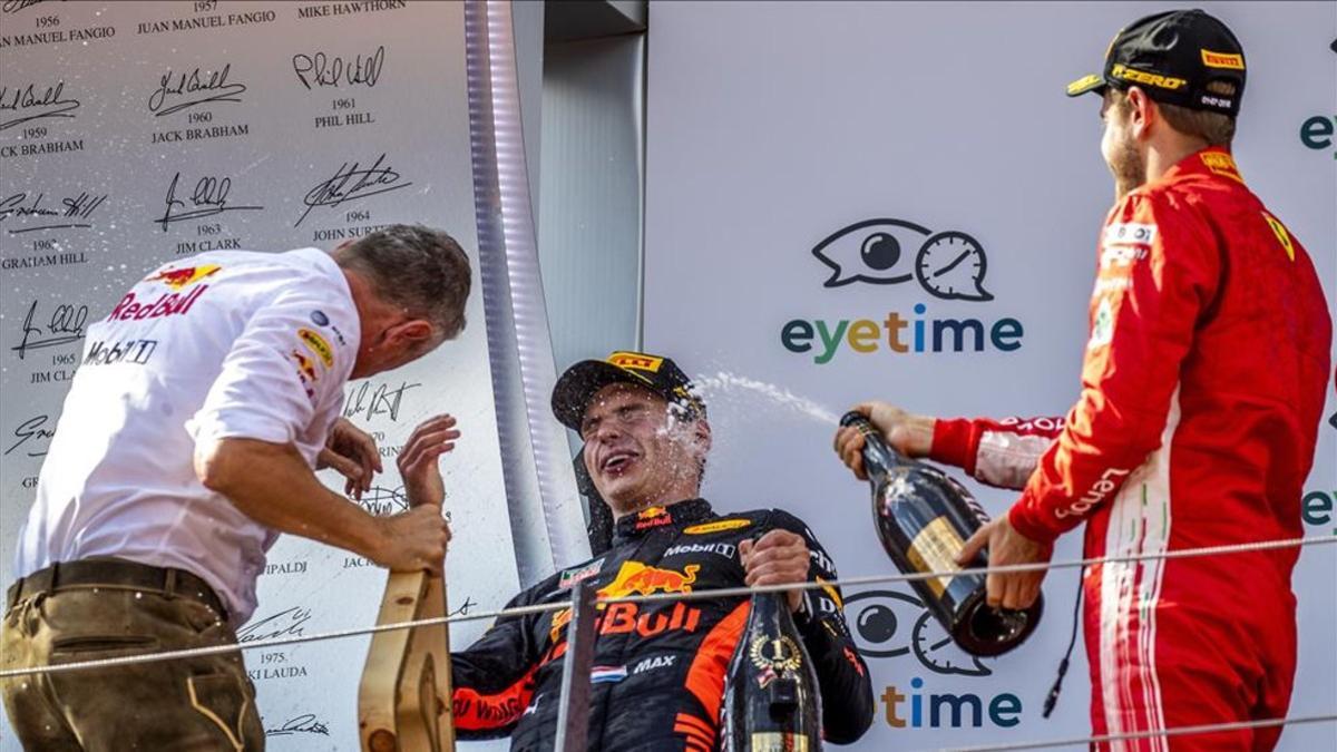 Verstappen y Vettel celebran su éxito en Austria