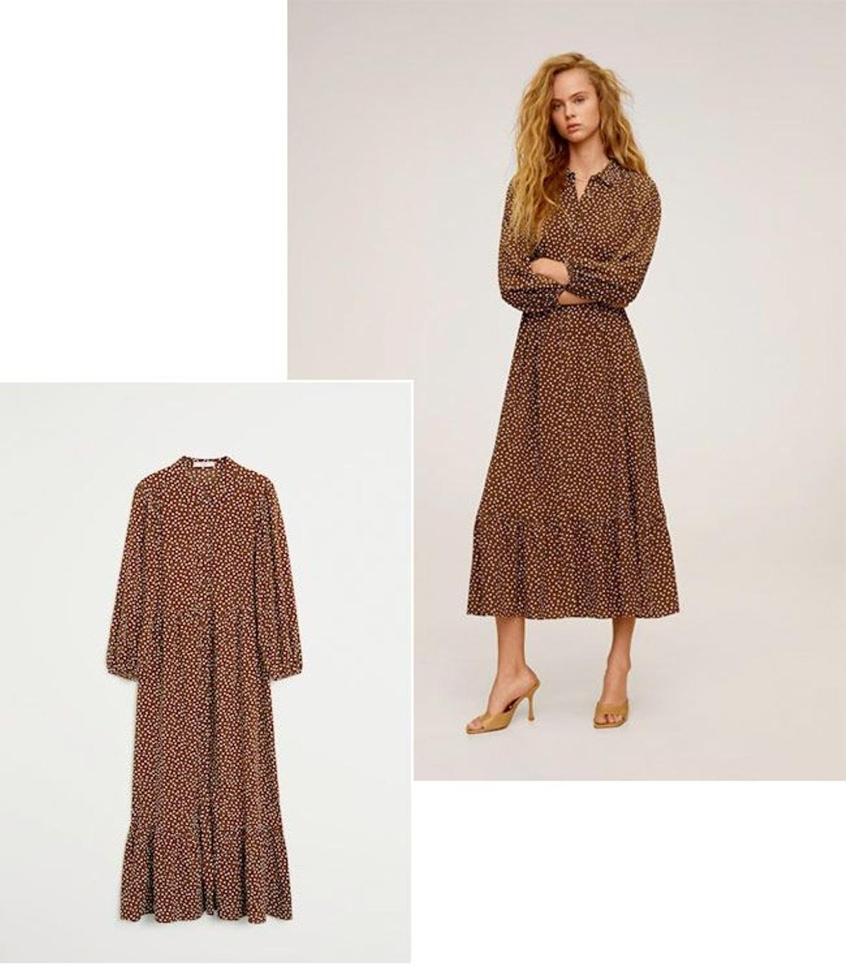 Vestido camisero 'midi' con estampado de lunares, de las rebajas 2020 de Mango