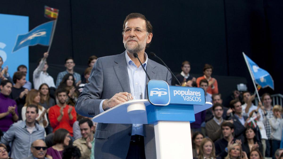 Rajoy, en un acto preelectoral del PP vasco, este sábado.