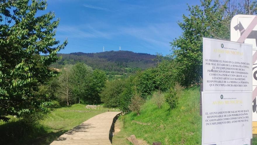 Las obras de reparación de la senda fluvial del Nonaya (Salas), en imágenes
