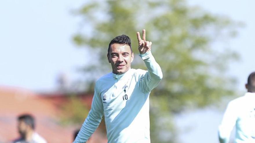 Aspas, durante el entrenamiento de ayer.