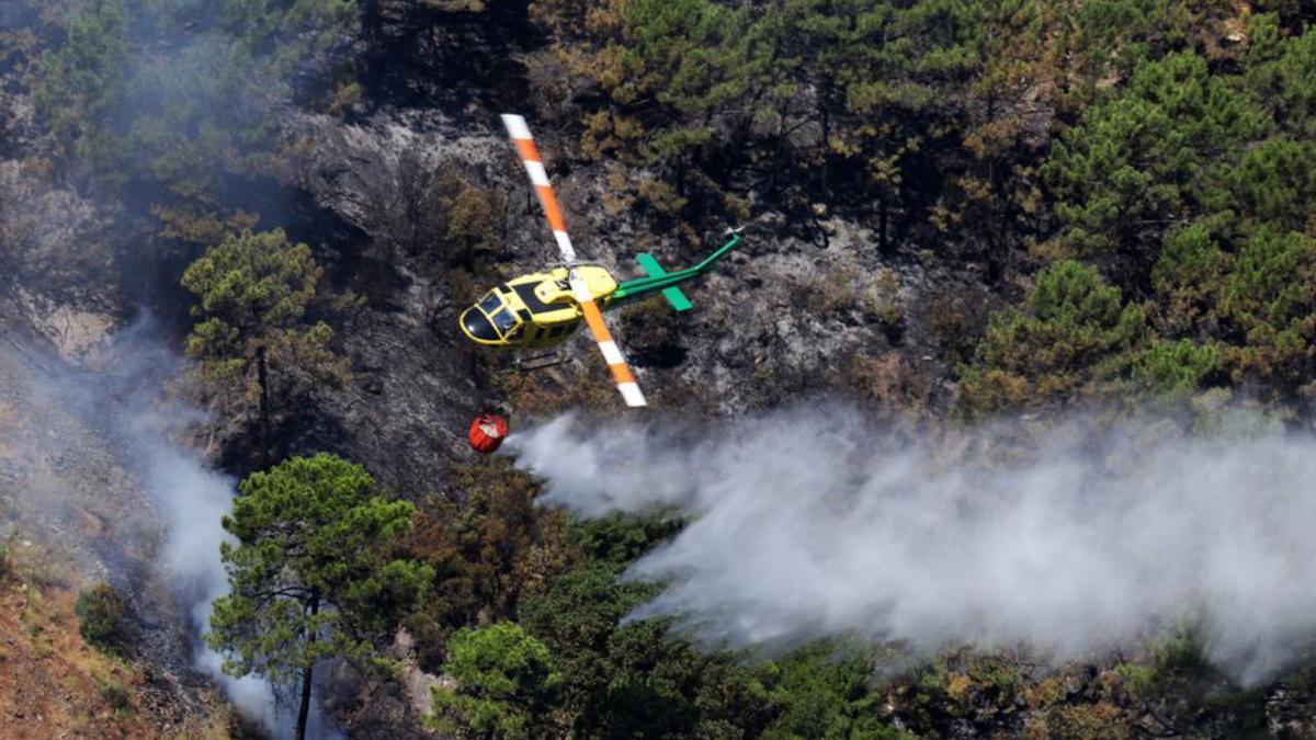 Intervención de medios aéreos en el incendio de Pujerra.