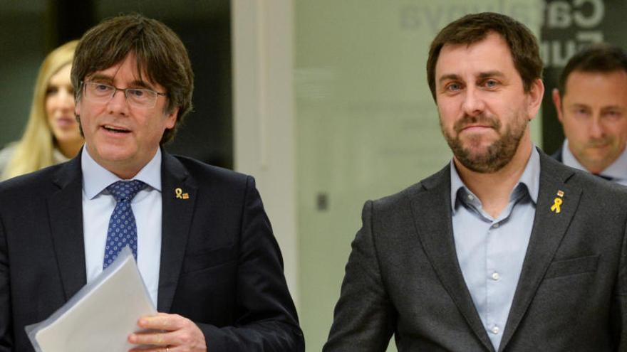 Carles Puigdemont i Toni Comín, ahir, a Brussel·les