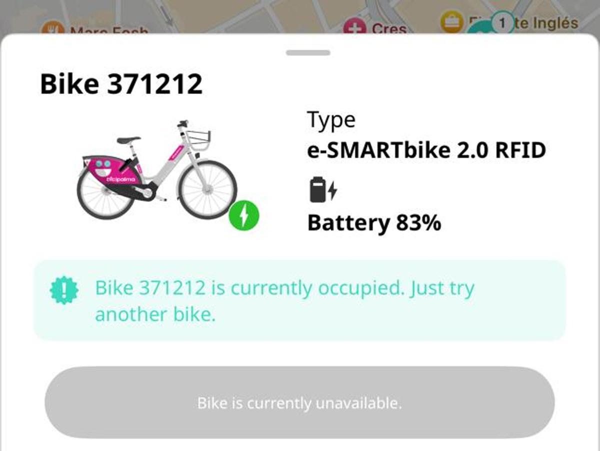 Fehler-Anzeige der BiciPalma-Applikation