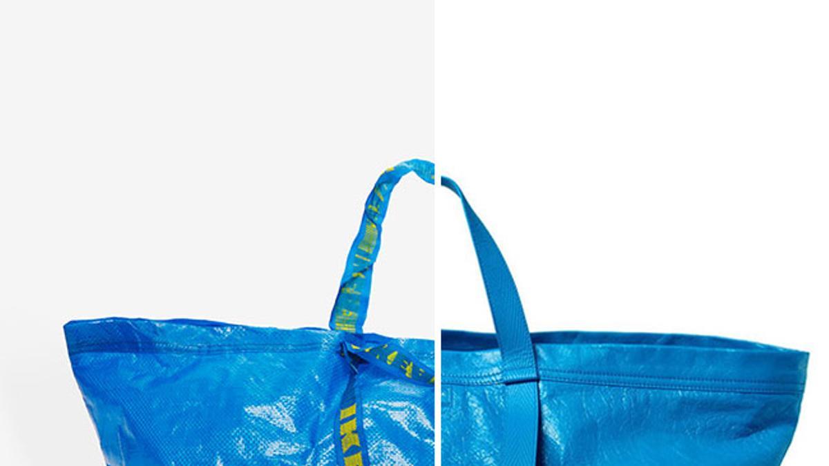 Montaje con la mítica bolsa de Ikea y su inspiración en Balenciaga