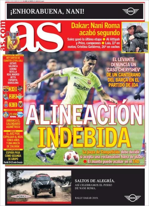 Portada AS viernes 18 de enero 2019