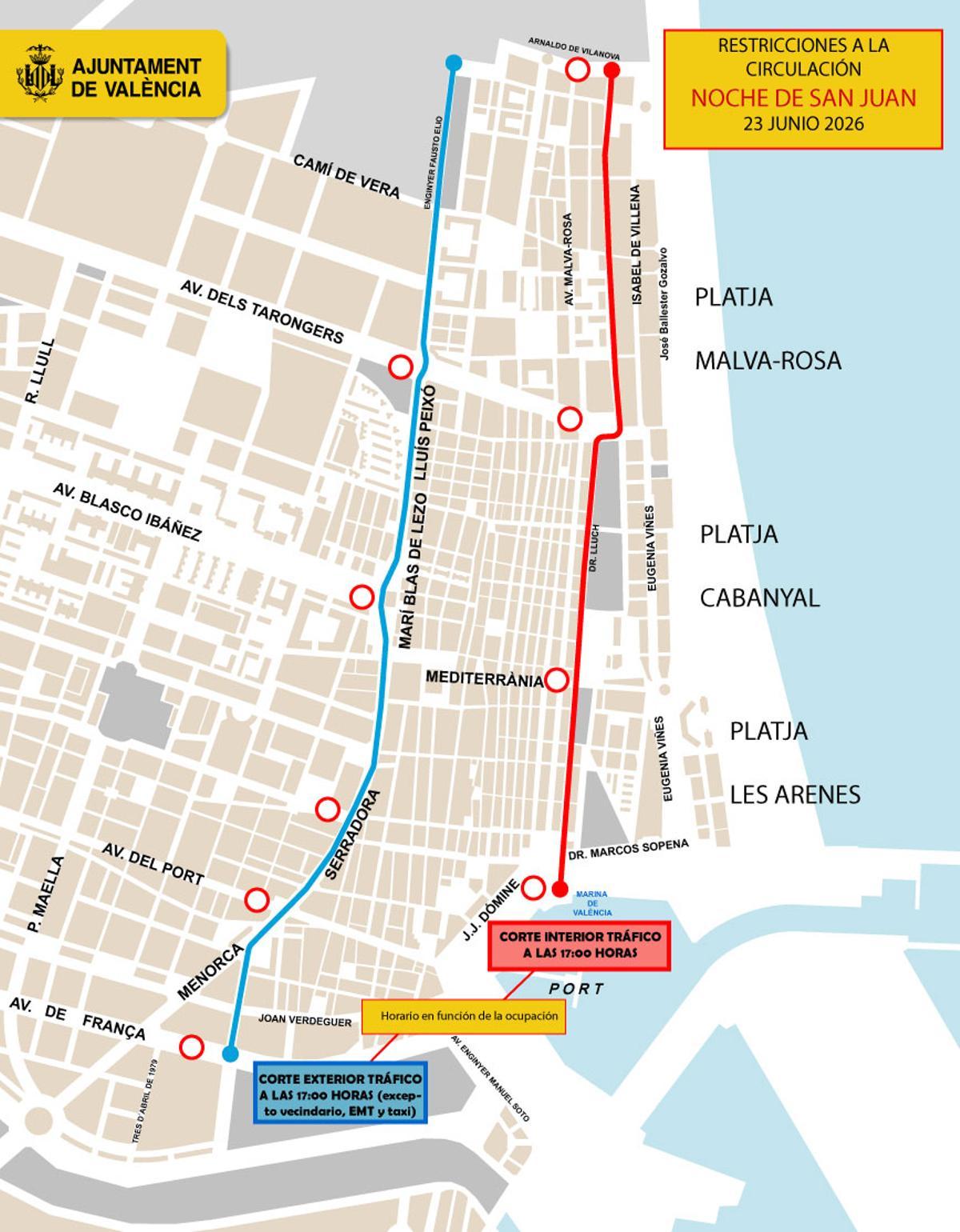 Cortes de tráfico para la Noche de San Juan.