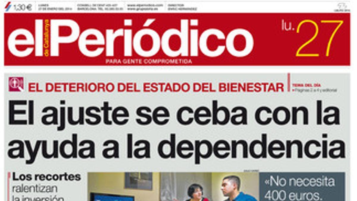 La portada de EL PERIÓDICO (27-1-2014).