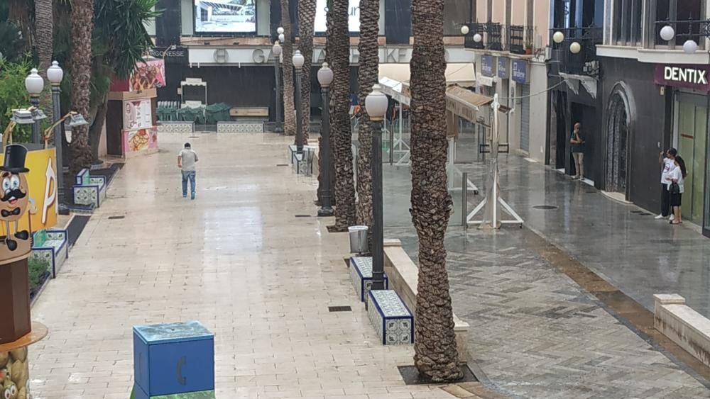 Imágenes del centro de Elche bajo la lluvia y en Montesol