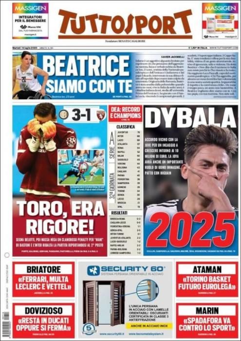 Portada TUTTOSPORT martes 14 julio 2020