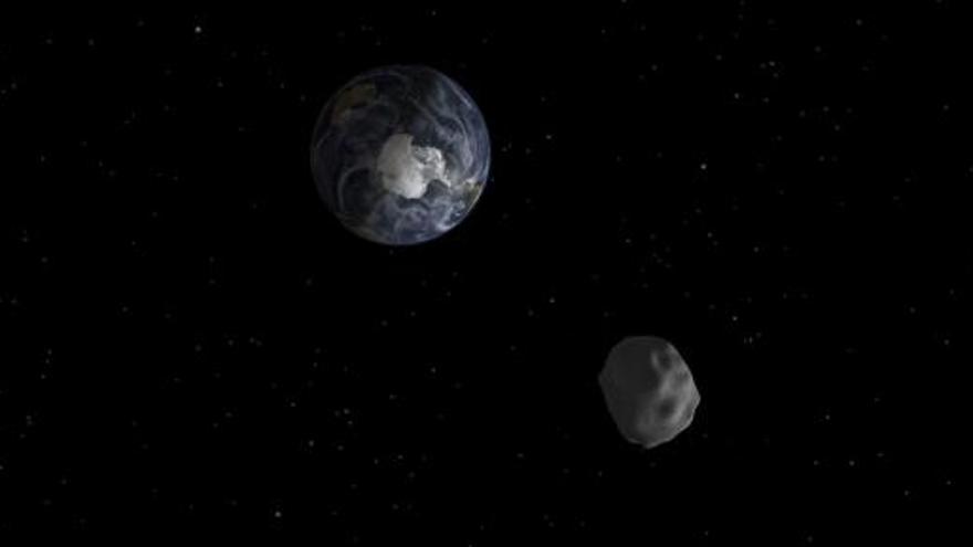 Recreación de un asteroide rozando la Tierra.