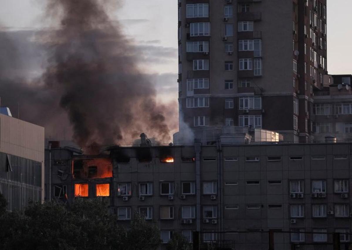 Ataque con drones rusos sobre la ciudad Kiev, Ucrania