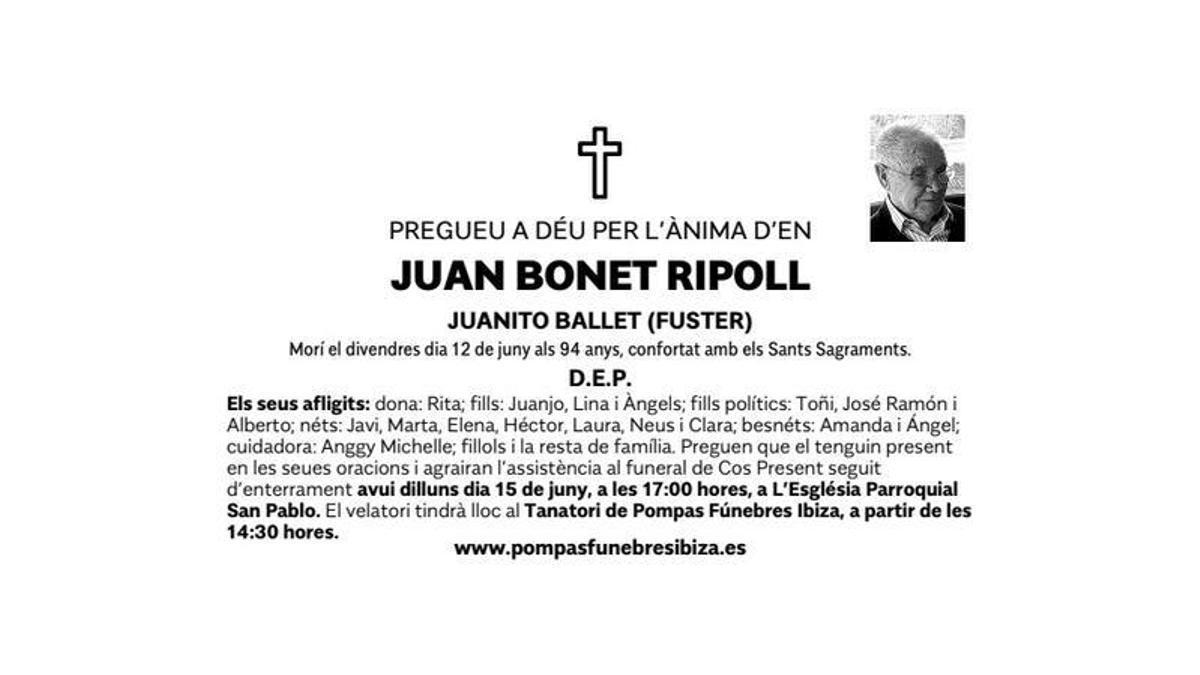 Esquela Juan Bonet Ripoll